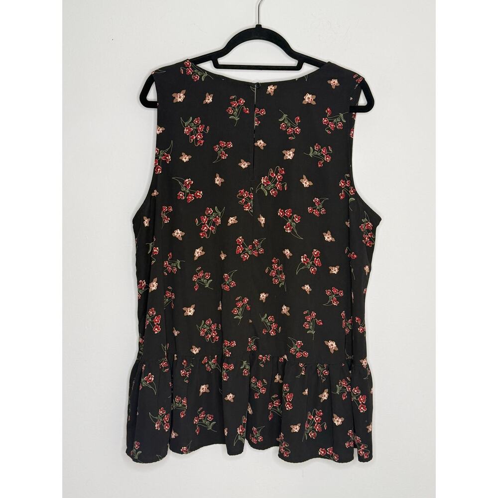 Good Luck Gem Black Red Floral Ruffle Hem A-line Tank Top Size 2X Romantic - Picture 2 of 8